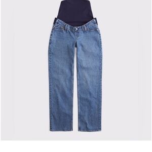 Abercrombie & Fitch Light Blue Straight-Leg Maternity Jeans with Navy Panel